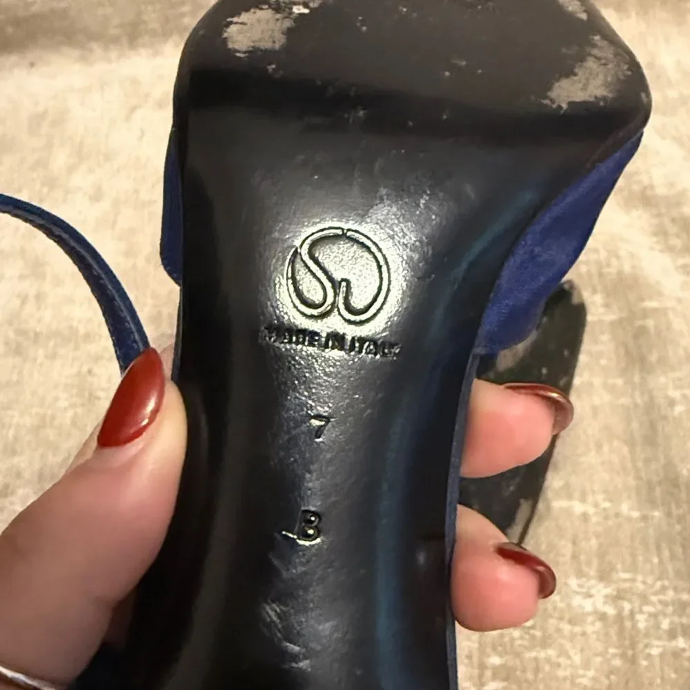 St. John Blue Italian Embellished Fabric Mesh Pointy Toe Slingbacks - Picture 11 of 14